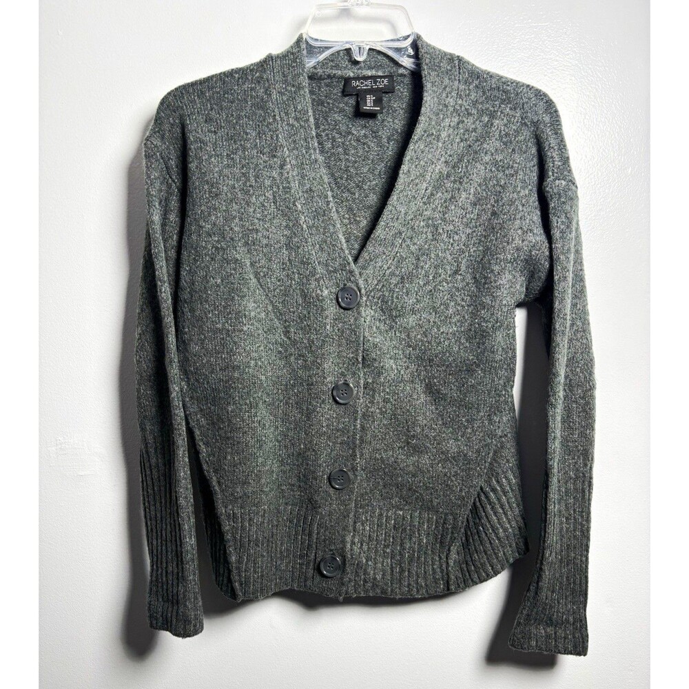 Rachel Zoe Women’s S Gray Solid Knit Button Front V-Neck Long Sleeve Cardigan